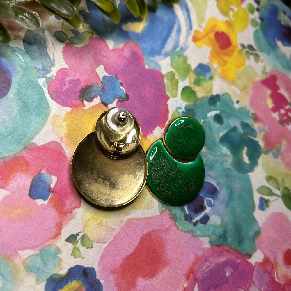 Vintage Green and Gold Statement Earrings - Picture 3 of 3